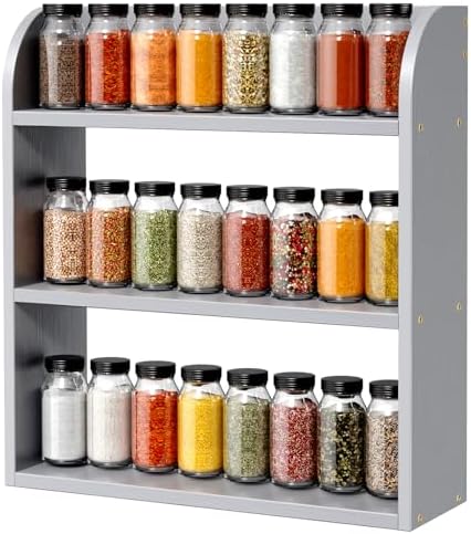 ROMGUAR CRAFT 3 Tier Bamboo Spice Rack, Countertop or Wall Mounting, Grey by ROMGUAR+CRAFT