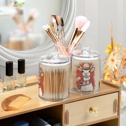 Fustylead 4 Pack Funny Llama in Cowboy Hat and Daisy Qtip Holder Dispensers, Bathroom Storage Canister Plastic Apothecary Jar Set for Cotton Swabs, Ball, Pads, Floss - Image 5