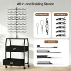 XINTUO Portable Braiding Hair Rack with Wheels & Storage Drawers,280 Pegs Hair Extension Holder Hanger for Braiding Hair Separator Stand Display,Hair Rack with Stylist Hair braiding Tools(Black) - Image 4