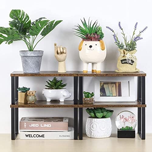 MOOACE Kitchen Counter Shelf, Stackable Cabinet Shelf Organizers Expandable Countertop Shelf for Pantry - Set of 4 - Brown - Image 2