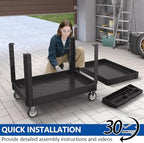 2 Tier Plastic Rolling Cart Utility Cart on Wheels, Heavy Duty Tool Carts with Ergonomic Storage Handle and Deep Shelfs, Work Cart Service Carts for Garage, Warehouse, Workshop, Office, Cleaning - Image 4