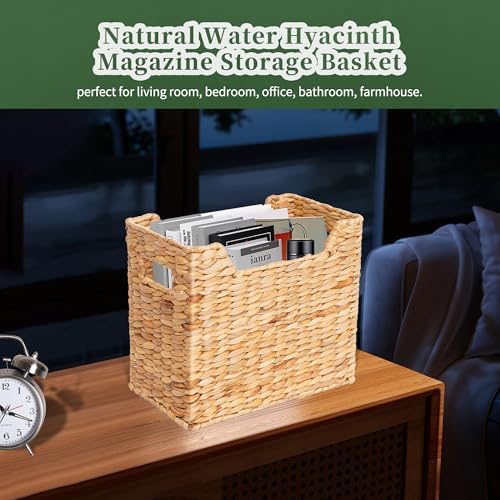 Magazines Holders, Handwoven Magazine Basket for Bathroom, Water Hyacinth Wicker Magazine Rack for Books, Files, Newspapers, Rectangular, 14.2 x 11.4 x 6.7 inch - Image 3