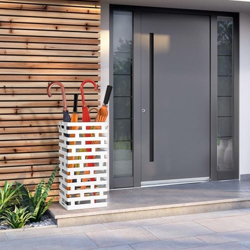 Invech 23 Inch Umbrella Holder for Indoor Entryway, White Large Metal Umbrella Stand with Removable Water Tray and Hooks, Umbrella Rack Storage for Home, Office, Hotel - Image 5