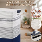 DOFASAYI Laundry Hamper, 85L Cotton Rope Laundry Basket, Dark Blue & White - Image 7