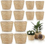 AceOrbit 12 Pcs Wicker Plant Basket Bulk with Liners Woven Planter Baskets Bulk for Indoor Outdoor Seagrass Plants Woven Wicker Baskets for Flower Pots Cover and Room Decor (Mixed Size,Rustic) by Unknown