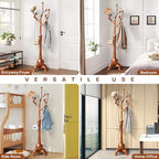 Coat Rack Freestanding Wood Coat Tree with Stable Sphere Base, Light Brown - Image 6