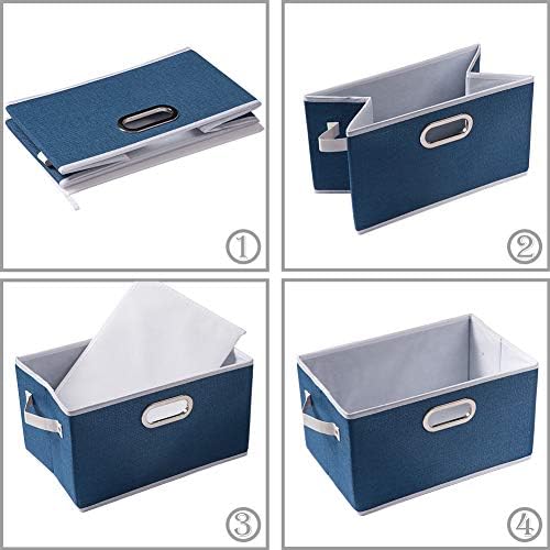 PRANDOM Fodable Storage Baskets for Closet [5-pack] Decorative Fabric Storage Bins Cubes with Leather/Metal Handles for Shelves Bedroom Living Room Royal Blue (11.5x8.5x6.7 Inch) - Image 6