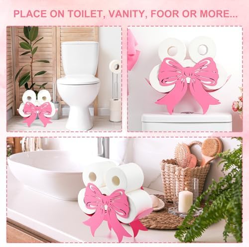 Geelin Pink Bow Bathroom Decor Pink Toilet Paper Holder 8 Rolls - Image 6