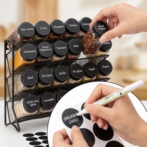 DIDITIME Spice Rack Organizer with 24 Glass Jars and 60 Labels, 4-Tier Seasoning Organizer for Cabinet, Countertop, Pantry or Wall Mount, Rust-Resistant Carbon Steel Spice Jar Set with Marker - Image 4