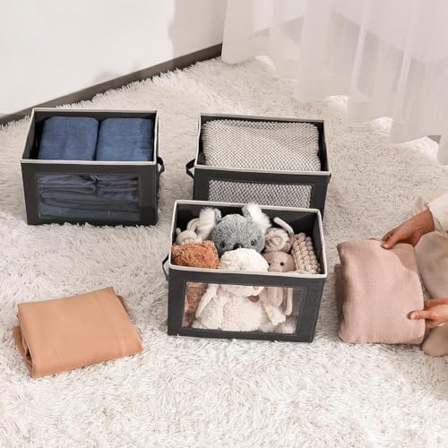 Homsorout Stackable Storage Bins with Lids - Medium Storage Box with Lids, Foldable Closet Boxes for Organizing, Wardrobe Clothes Organizer with Window, Cubes Bins for Living Room, 4 Pack, Dark Grey - Image 6