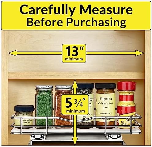 LYNK PROFESSIONAL® Pull Out Spice Organization for Cabinets - 12-3/8 inch Wide – Spice Rack for Inside Cabinets, Slide Out Spice Rack Organizer for cabinet – Pull Out Spice Rack, Sliding 1 Tier Chrome - Image 4
