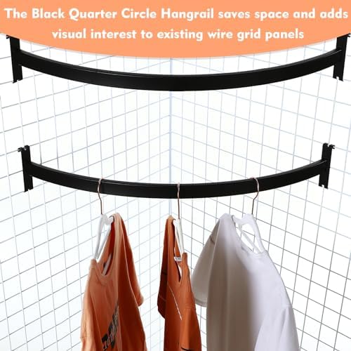 Yaocom 2 Pcs Quarter Circle Hangrail for Wire Grid - 30" L Hang Clothing or Other Merchandise Hanger Grid Wall Bracket for Retail Display Home Use Garage Craft Show Trade Show Business(Black) - Image 3