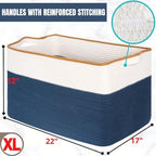 MINTWOOD Design 22in Extra Large Blanket Basket Holder Living Room, Rectangle Rope Woven Storage Basket with Handles for Laundry, Pool Towels, and Shoes, Dog Toy Organizer Bin Box, Prussian Blue - Image 7