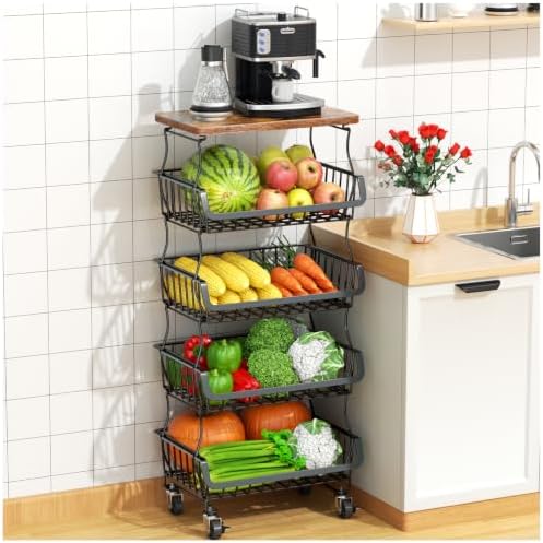 Gsiekare 5 Tier Fruit and Vegetable Basket for Kitchen with Wheels by Gsiekare