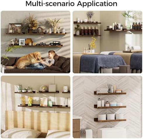 upsimples 12 Pack Wooden Floating Shelves, Wall Storage Decor Shelf for Bathroom, Bedroom, Living Room, Kitchen, Office and Laundry Room, Wall Mounted Display Hanging Shelf, Brown - Image 5