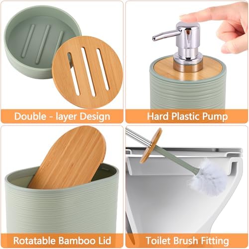 10 PCS Green Bathroom Accessories Set with Trash Can Bathroom Accessory - Image 3