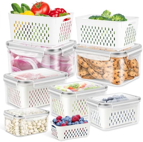 6 Pack Fruit Storage Containers for Fridge Produce Saver Veggie Container by TBMAXS