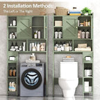 Over The Toilet Storage Cabinet, 64.6" Tall Bathroom Organizer Space Saver with Toilet Paper Holder & Adjustable Shelf, Freestanding Wood Cabinet for Small Space, Green - Image 4