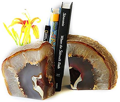 JIC Gem Natural Agate Geode Bookends Anti-Slip Rubber Bumpers 1 Pair 4-6Lbs - Image 6