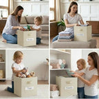 Storage Bins,13 Inch Cube Storage Bin with Labels,6pcs,Beige - Image 6