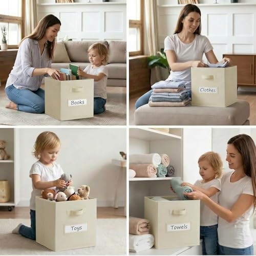 Storage Bins,13 Inch Cube Storage Bin with Labels,6pcs,Beige - Image 6