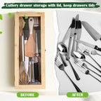 Baderke 2 Pieces Bamboo Drawer Organizer with Clear Lid Stackable Utensil Organizer Kitchen Silverware Holder Bamboo Flatware Cutlery Storage Box in Drawer - Image 4