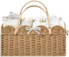 HBlife Large Baby Diaper Caddy, Paper Rope Scalloped Storage Baskets Nursery Bin with Removable Divider, Portable Car Organizer for Diapers, Baby Shower Gifts, Newborn Essentials Must Haves, Brown by HBlife
