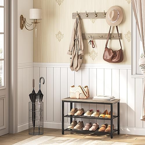 HOOBRO Hall Tree with Bench, Coat Rack Shoe Bench Set, Entryway Shoe Rack with Coat Hooks, Hall Tree Coat Rack, 27.6" L x 11.8" W x 18.1" H, Mud Room, for Foyer, Front Door, Greige BG07MT01 - Image 2