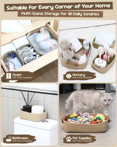 Sea Team Nesting Rectangular Woven Cotton Rope Storage Basket, 3-Pack - Image 4