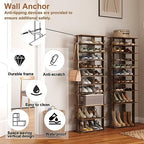 HOMEFORT 10-Tier Vertical Shoe Rack, Corner Shoe Tower, Double Rows 10 Tiers Shoe Shelf, Slim Shoe Storage Unit for 20 Pairs of Shoes, Shoe Stand for Entryway, Hallway, Closet (Rustic Brown) - Image 4