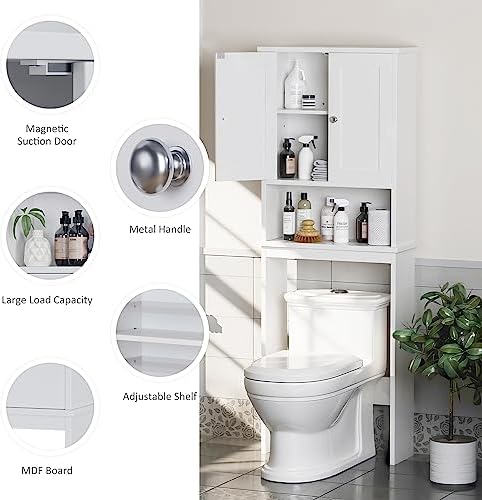 Over the Toilet Storage Cabinet, Bathroom Storage Organizer Over Toilet, Space Saver W/Adjustable Shelf & Open Shelf, White - Image 5