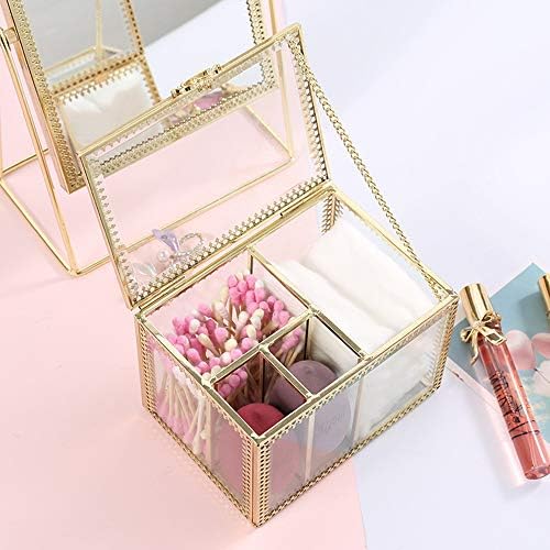 Vintage Golden Glass Lidded Box Qtip Holder Dispenser Jewelry and Cosmetic Makeup Organizer for Cotton Ball, Cotton Swab, Q-Tips, Cotton Pad, Makeup Brush, Cosmetics, Jewelry - Image 4