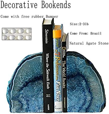 JIC Gem Blue Agate Geode Bookends Anti-Slip Rubber Bumpers Decor 2-3 Lbs - Image 2
