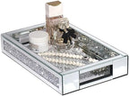 Rectangle Glass Tray with Handles for Dresser, Mirror Makeup Organizer Perfume Display, Crushed Diamond Home Decor Accent for Vanity, Living Room Tables, Silver(12”x7.7”x2”) by joyshiny