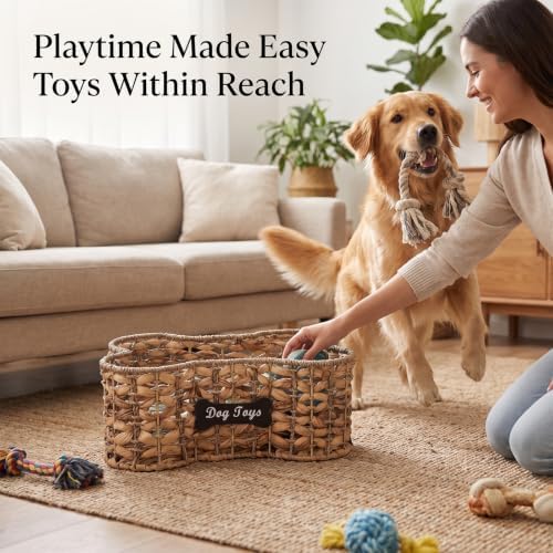 dog bone basket dog toy box Natural Seagrass & Rush Grass - Image 3