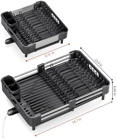 TOOLF Expandable Dish Drying Rack for Kitchen Counter, Standard, Black - Image 2