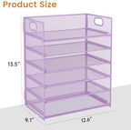 Subekyu 6 Tier Paper File Tray Organizer for Desk, Purple Mesh Desk Letter Paper File Folder Accessories Sorter Organizer with Handle, Stackable Slide Tray for Office, Home or School Supplies Storage - Image 6