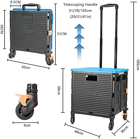 FELICON SELORSS Foldable Utility Cart Folding Portable Rolling Crate-Blue - Image 7