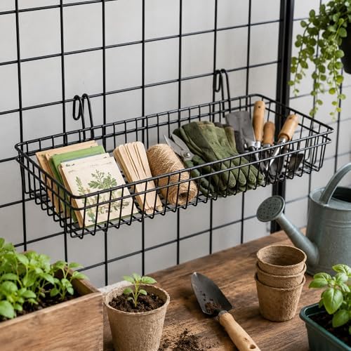 ANZOME Grid Wall Baskets, 4 Pack Black Wire Mesh with Hooks - Image 4