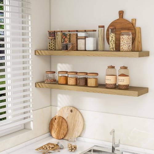 RICHFOCUS Long Floating Shelves for Wall 1Pack, Oak, 48" Lx8 D - Image 5