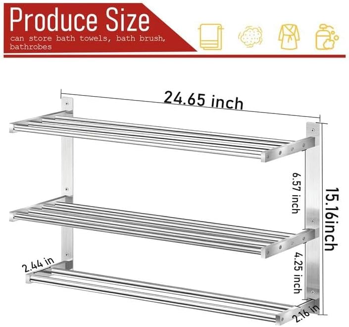 Taaji Towel Racks for Bathroom 24 inch, 2 Tier with Towel Bars, Brushed - Image 5