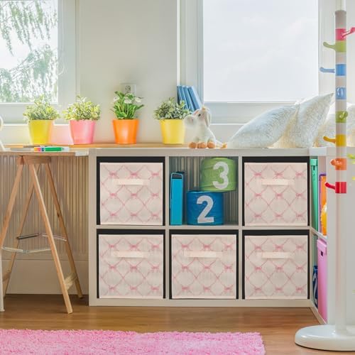 Geelin 6 Pcs Beige Bow Cube Storage Bins 11 in Storage Basket with Handle - Image 5