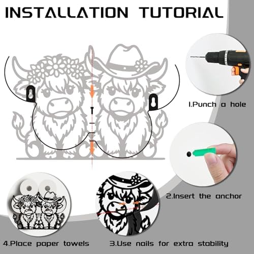 Highland Cow Toilet Paper Holder Wall Mount/Stand for Extra 8 Rolls - Image 4