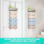 HapiRm Towel Racks for Bathroom Storage - 6 Tier Over The Door & Wall Mount Rolled Towel Storage Organizer Holder with Metal Shelf Basket for Small Bathroom, Camper, Rv - Sliver, Patented - Image 2