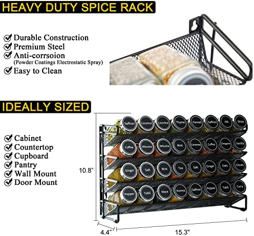 SpaceAid Spice Rack Organizer with 32 Spice Jars, 386 Spice Labels, Chalk Marker and Funnel Set for Cabinet, Countertop, Pantry, Cupboard or Door & Wall Mount - 32 Jars, 15.3" W × 10.8" H, Black - Image 4