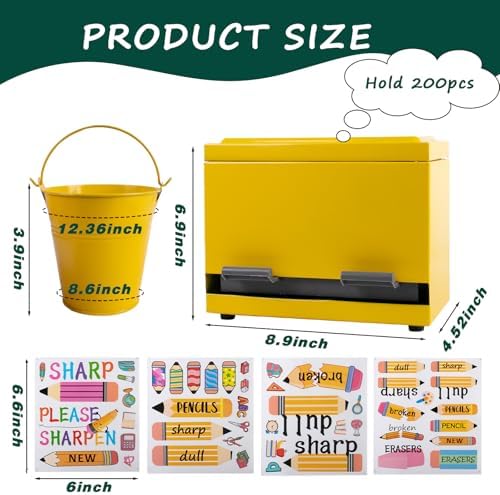 2 Pcs Stainless Steel Pencil Dispenser Pen Holder Back to School Dull Pencil Bucket with 4 sheet Stickers Metal Bucket with Handle for Bulk Pencils Storage Teachers Classroom Supplies - Image 2