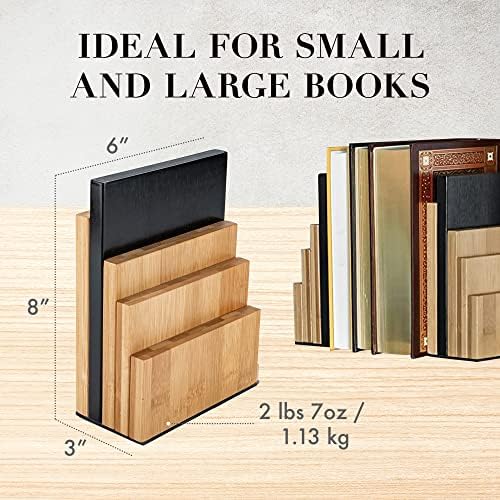 JUSK DESIGN Bamboo Book End/Book Organizer - Non-Skid Decorative Bookends for Office and Home - Book Holders for Shelves - Substantial Weight - Holds Heavy Books - Image 7
