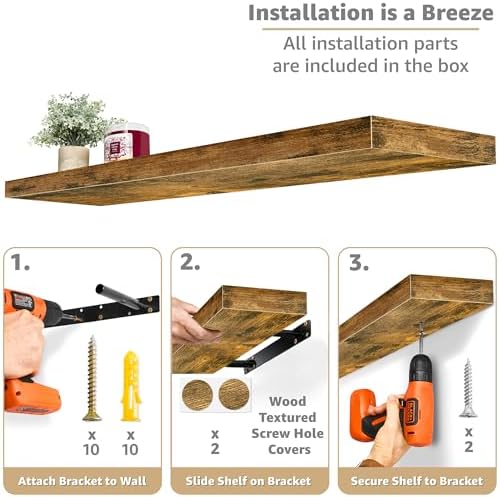 Sorbus Floating Shelves for Wall Storage (35 Inch, 2 Pack, Rustic Brown) - Image 4