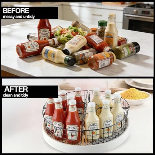 4 Pack 1/4 Wedge Metal Lazy Susan Organizer Baskets with Handles - Image 6