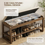 Shoe Rack Bench with Cushion, 2-Tier Entryway Bench with Storage for Front Entrance, Hallway Living Room Bedroom (Walnut, 31.5") - Image 4